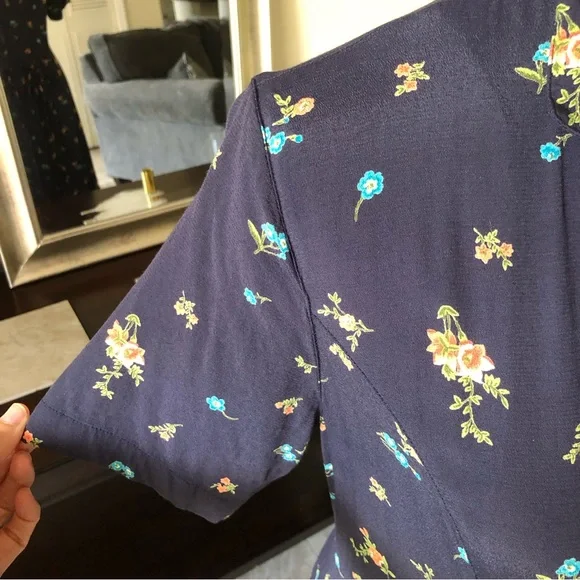 Vtg Eddie Bauer navy floral cottagecore prairie midi shirt dress button down M - Picture 10 of 13